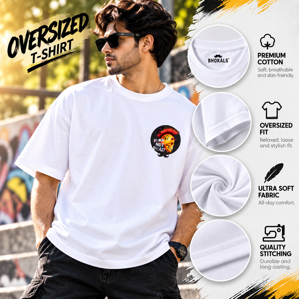 Bhokals Premium Oversized Front & Back Printed T-Shirt for Men - Punk