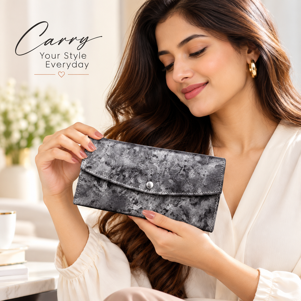 Leather Grey Texture Women Wallet