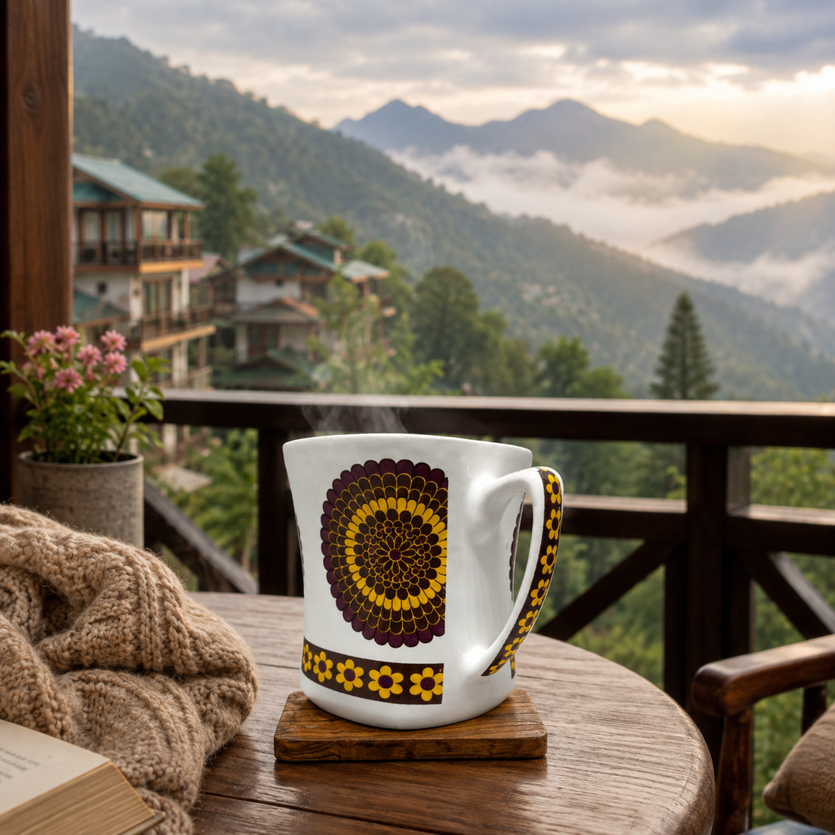 Bhokals Flower Brown Yellow printed White Coffee Mug