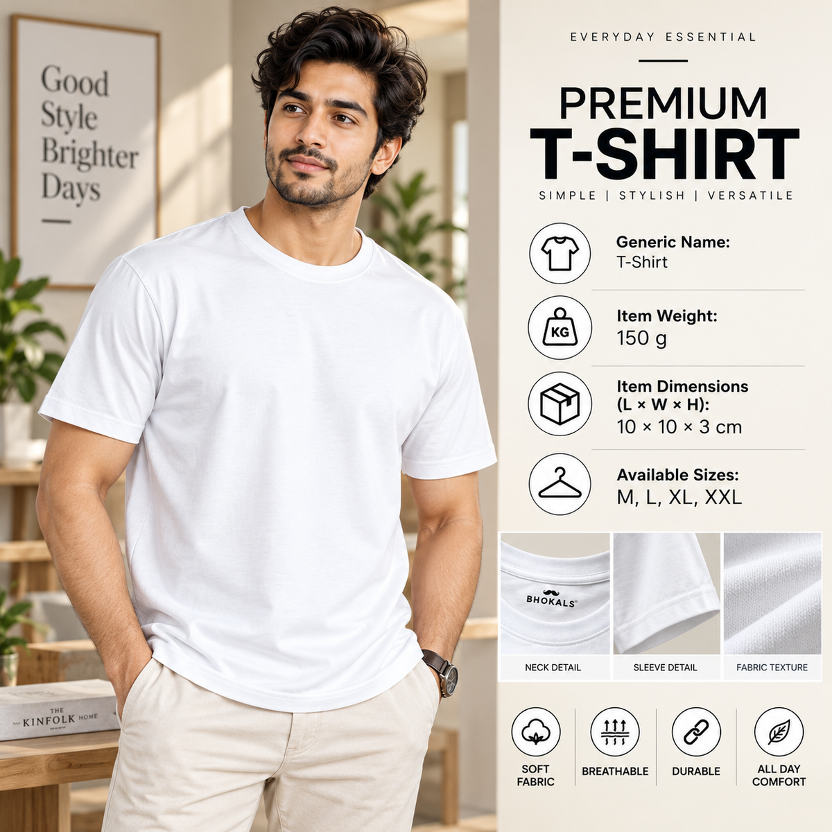 Bhokals Round Neck - Black & White Regular T-Shirts - Pack of 2
