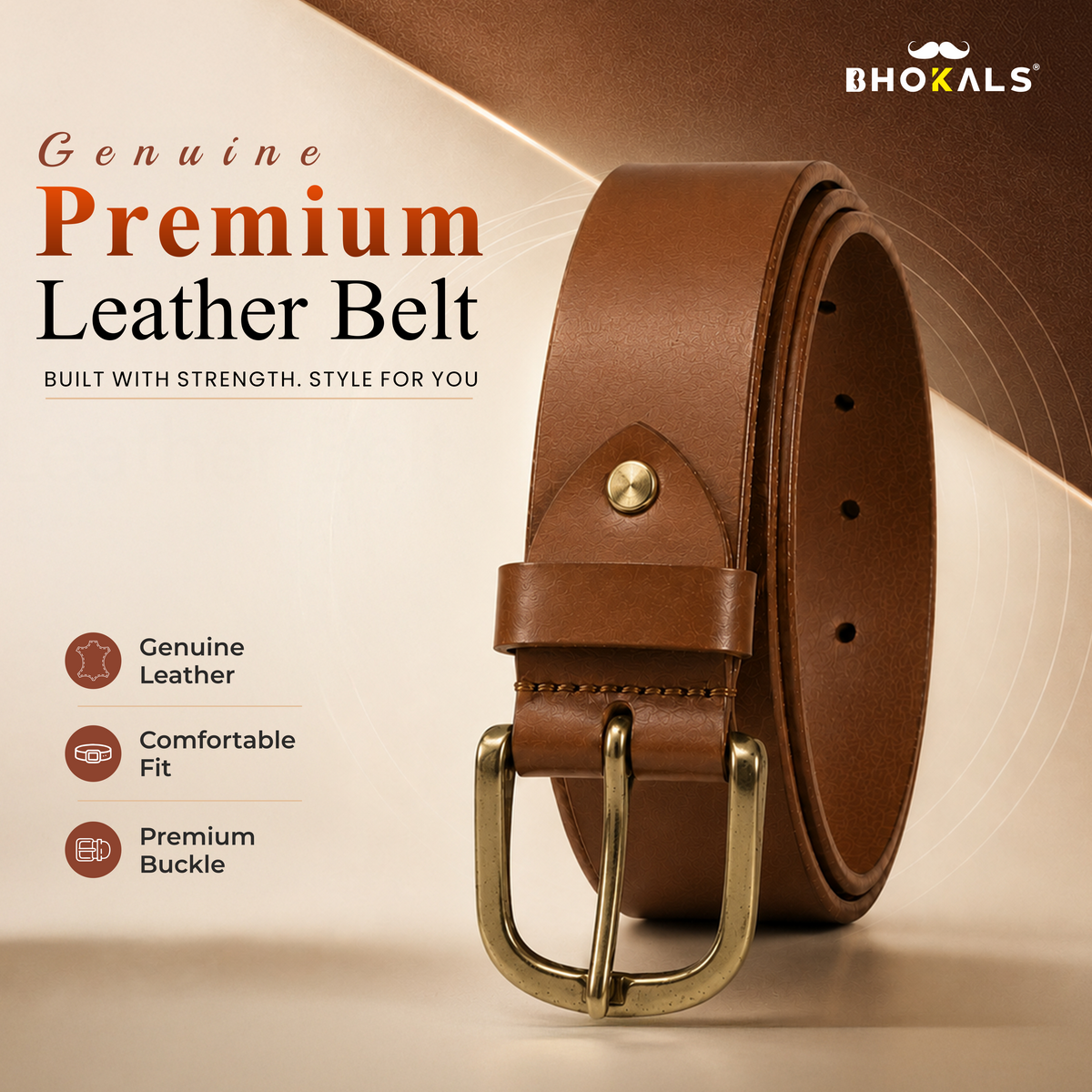 Bhokals Men Solid Tan Leather Belt