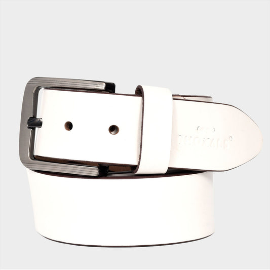 Bhokals Men White Grain Leather Belt