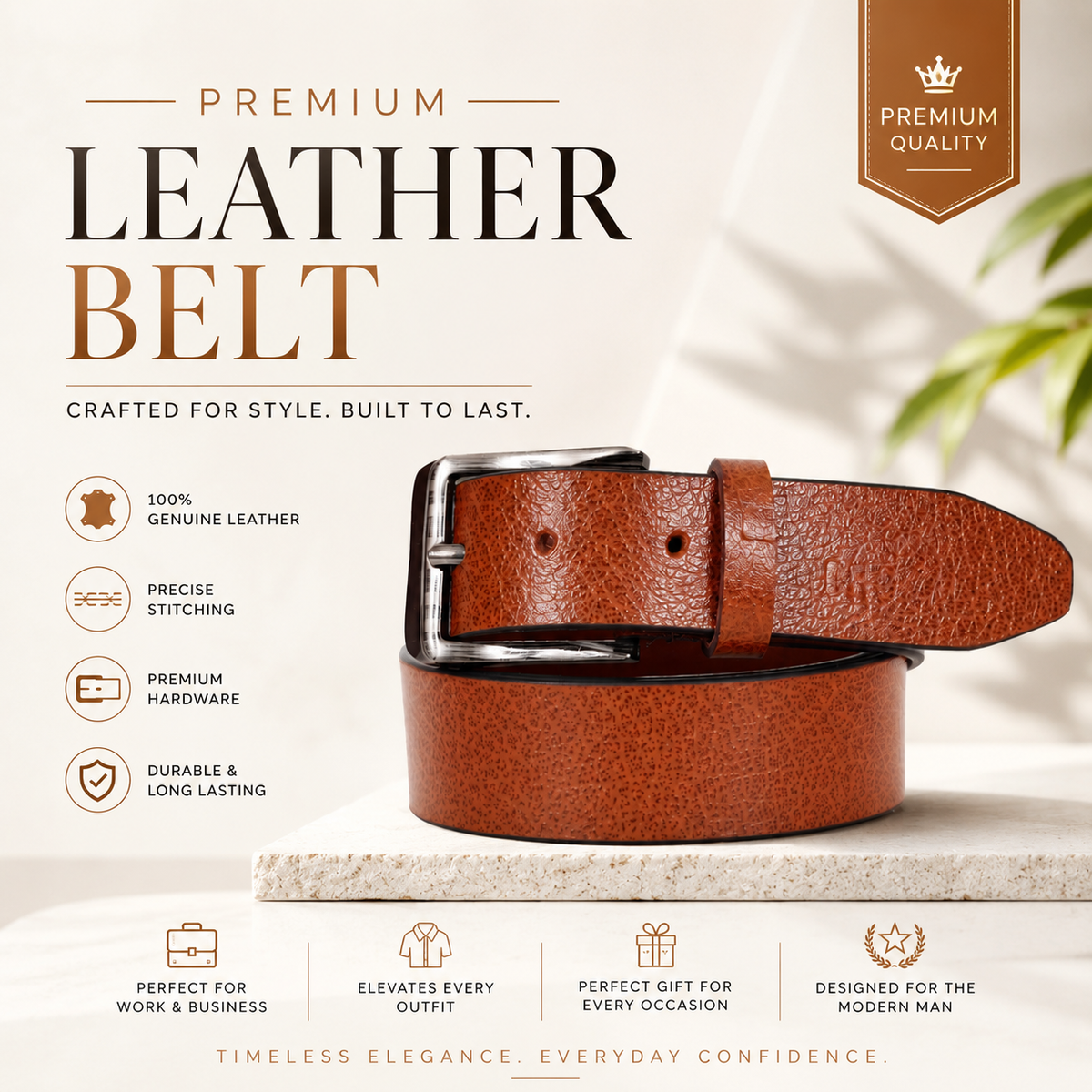 Bhokals Men Tan Texture Leather Belt