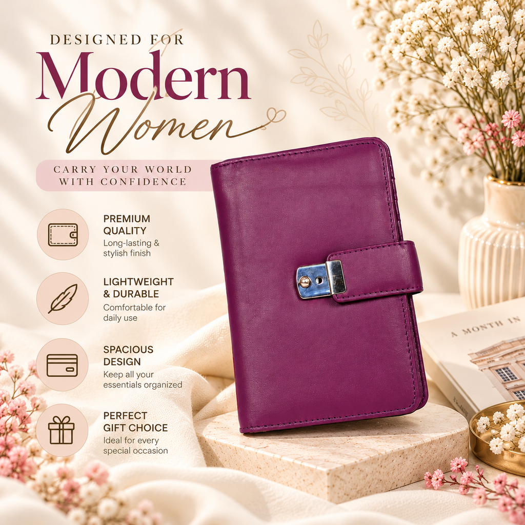Leather Solid Purple Clip Women Wallet