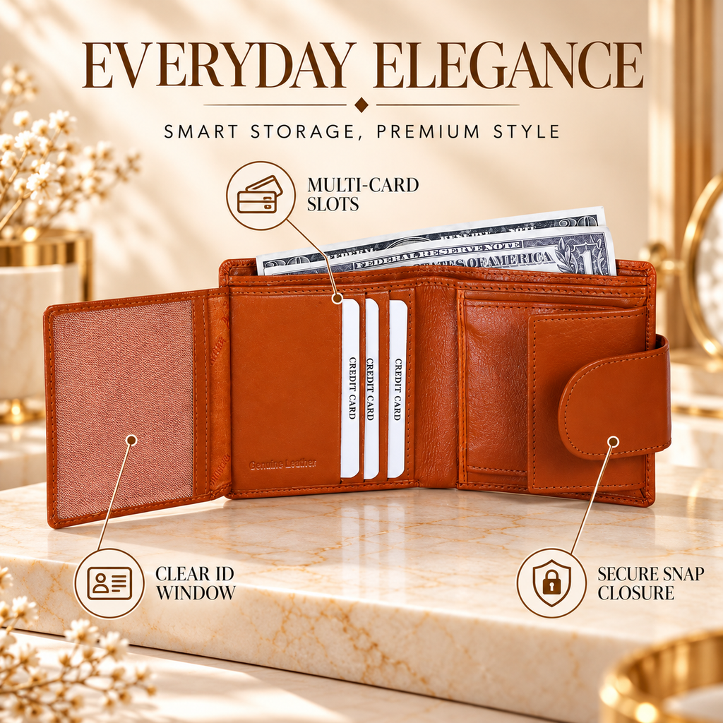 Leather Solid Orange Women Pocket Wallet