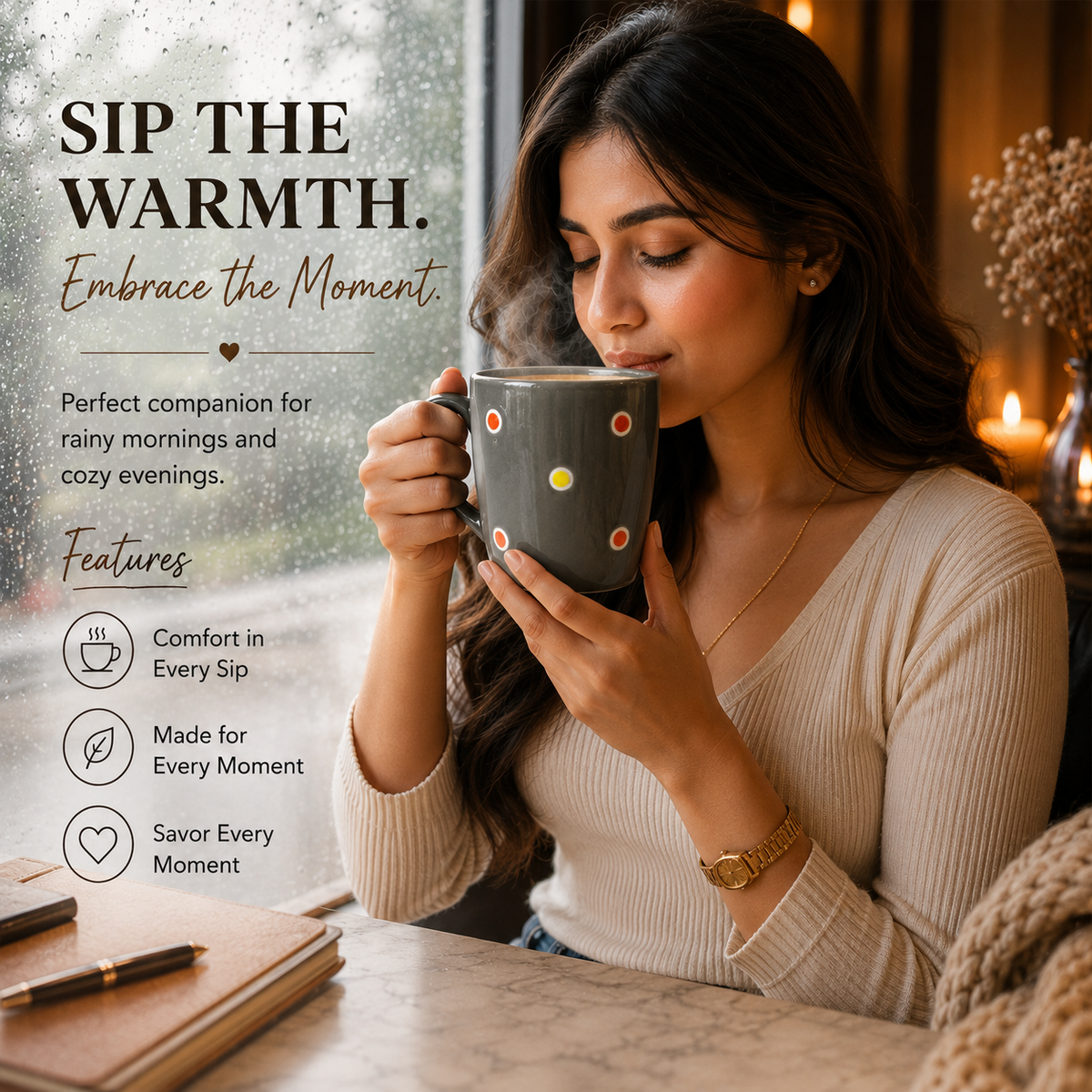 Bhokals Ceramic Grey Dotted Coffee Mug