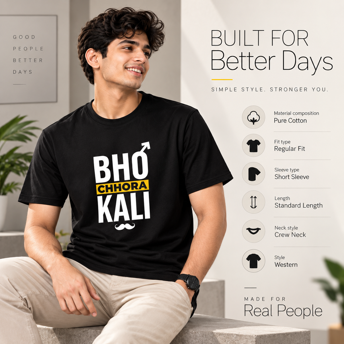 Bhokali Chora Printed Round Neck Cotton Men T-Shirt