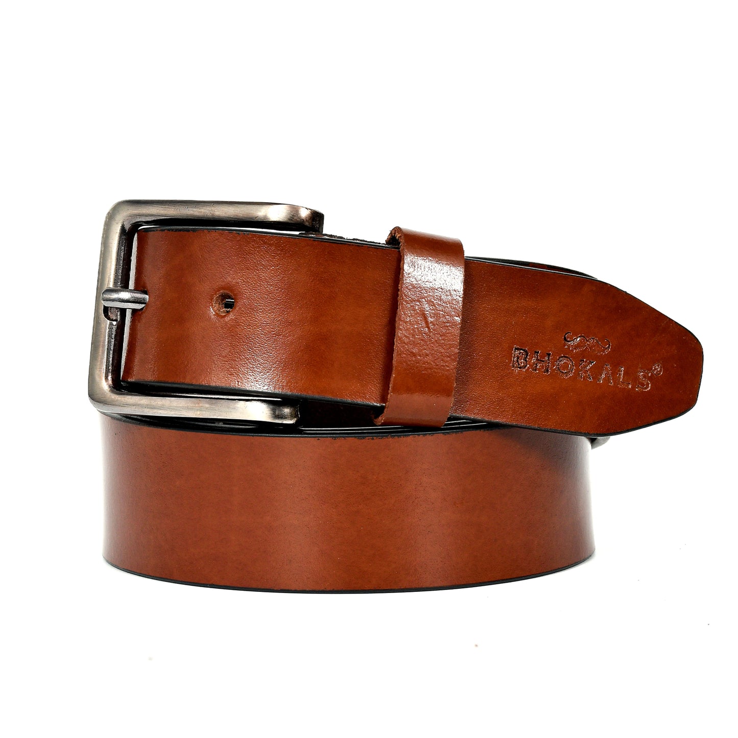 Bhokals Men Tan Glossy Leather Belt
