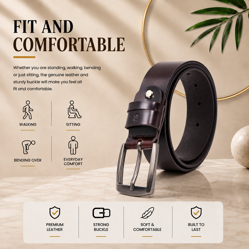 Bhokals Men Chocolate Brown Leather Belt