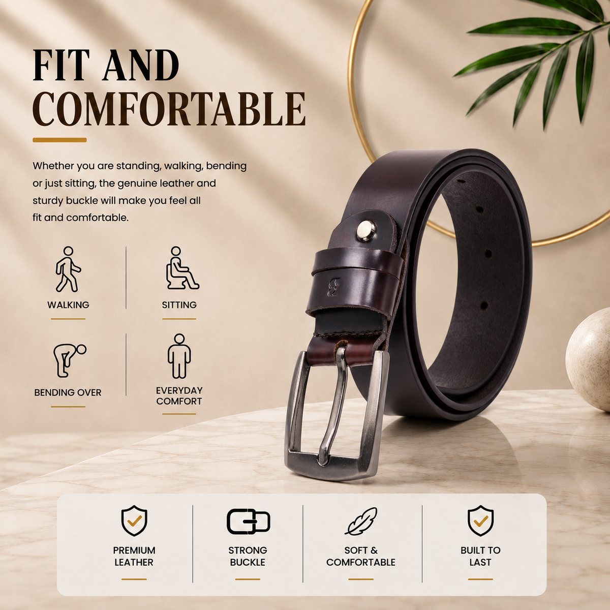 Bhokals Men Chocolate Brown Leather Belt