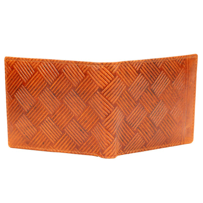 Premium Leather Bifold Wallet, Tan Brown, Geometric Embossed Pattern, Multiple Card Slots, Slim Design