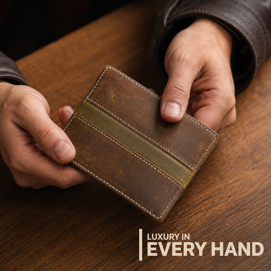Leather Brown Green Strip Men Wallet