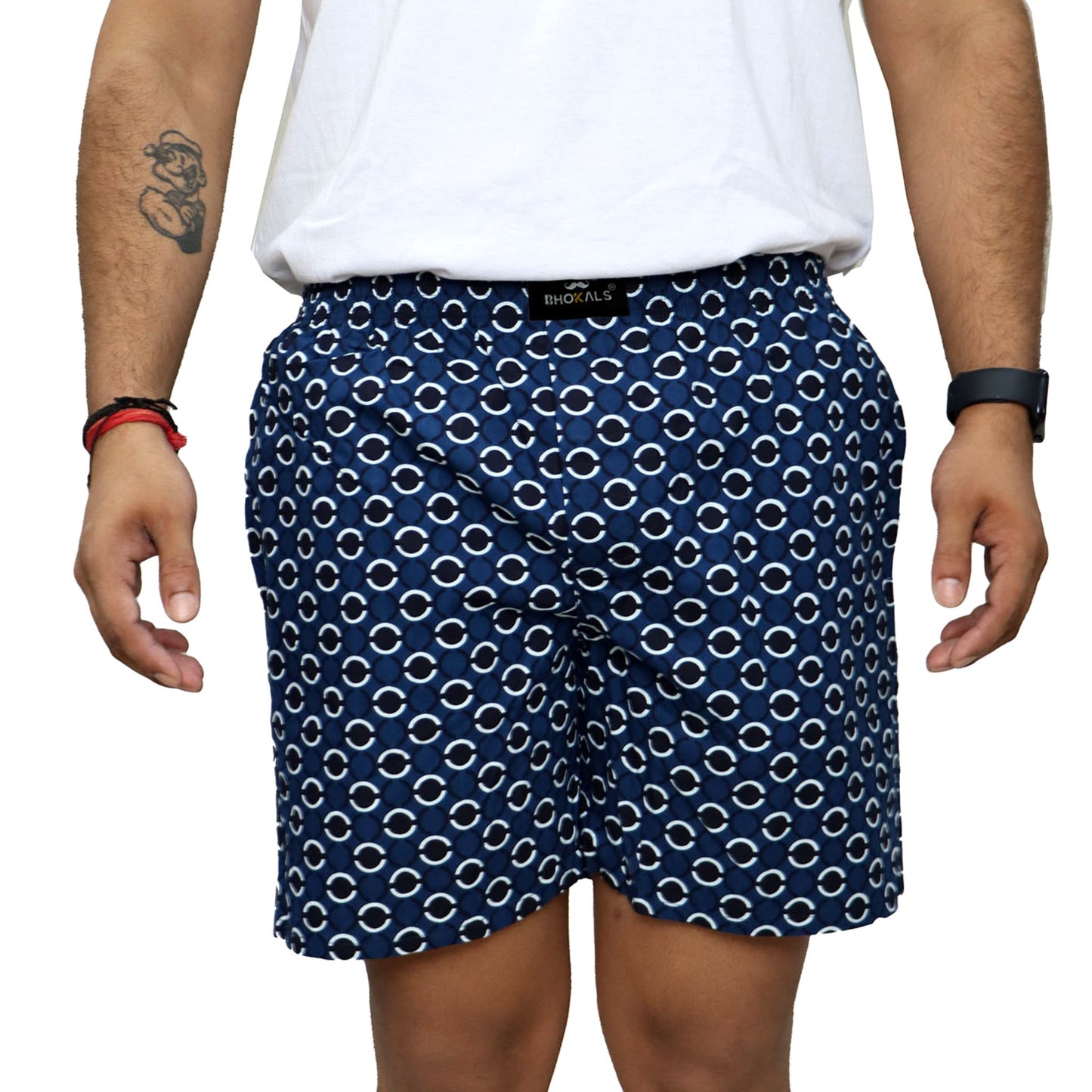 Blue White Black Circle Printed Cotton Boxer For Men