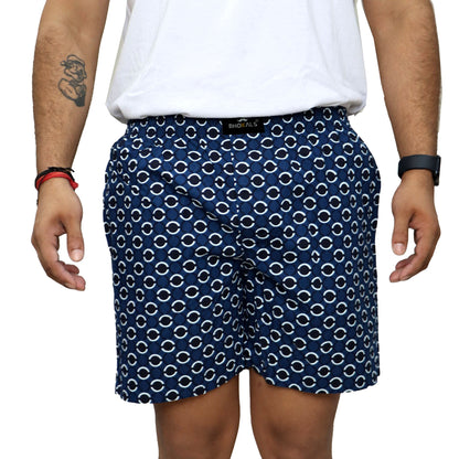Blue White Black Circle Printed Cotton Boxer For Men