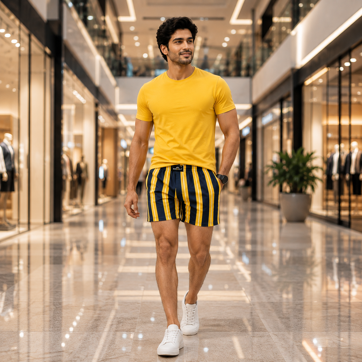 YELLOW BLUE STRIP PRINTED MEN BOXER