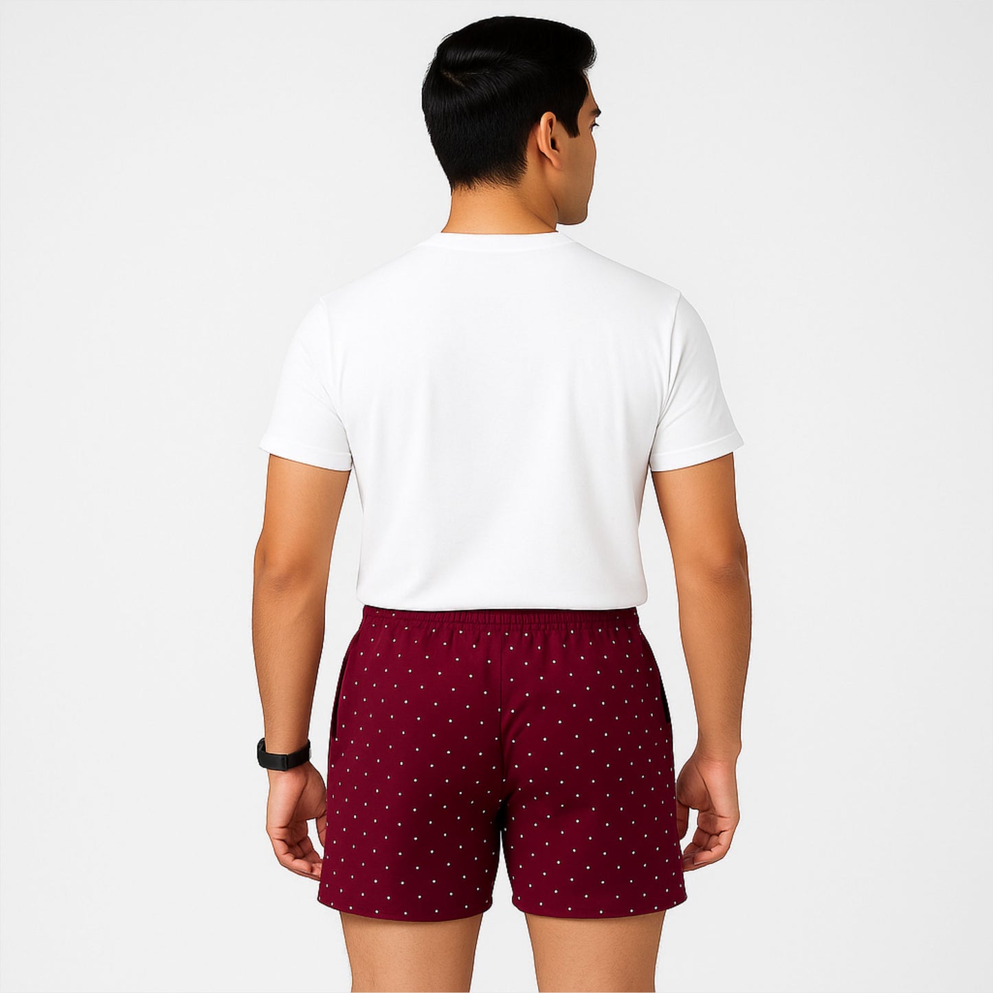 Maroon White Dotted Printed Cotton Boxer For Men