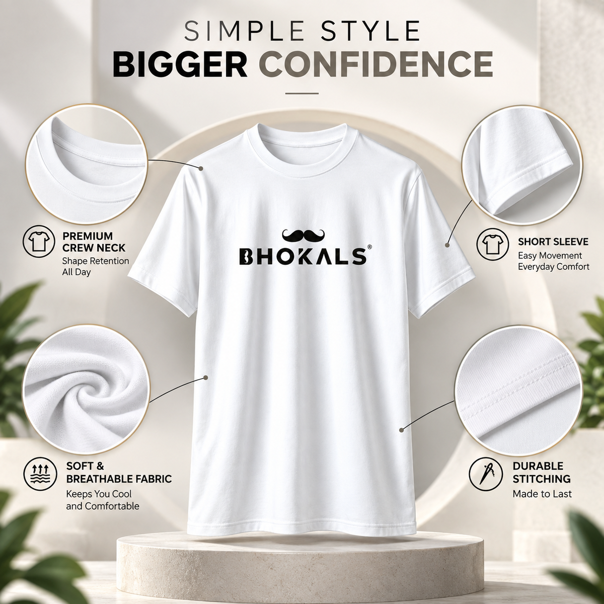 Bhokals Printed Round Neck Cotton Men T-Shirt