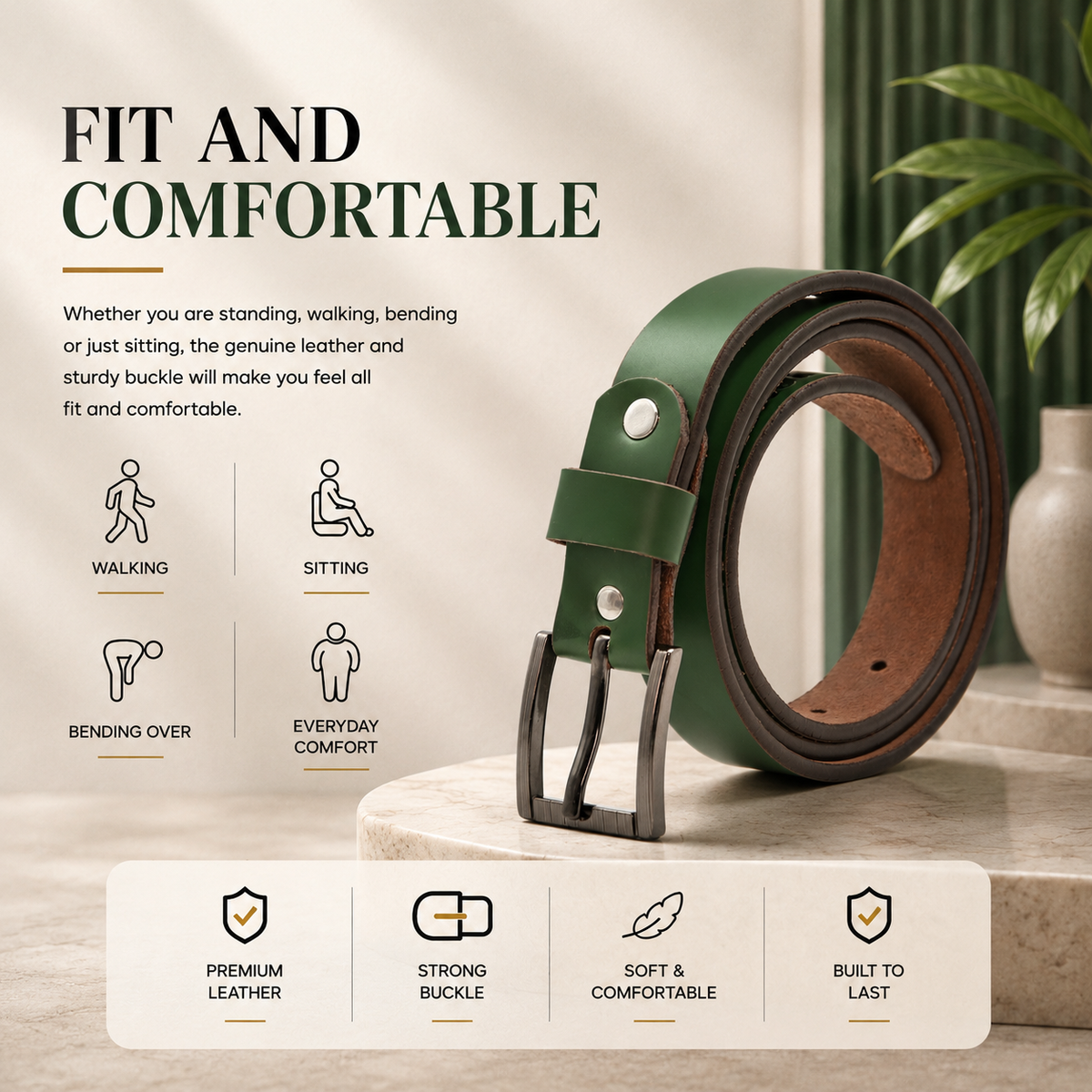 Bhokals Women Green Leather Belt