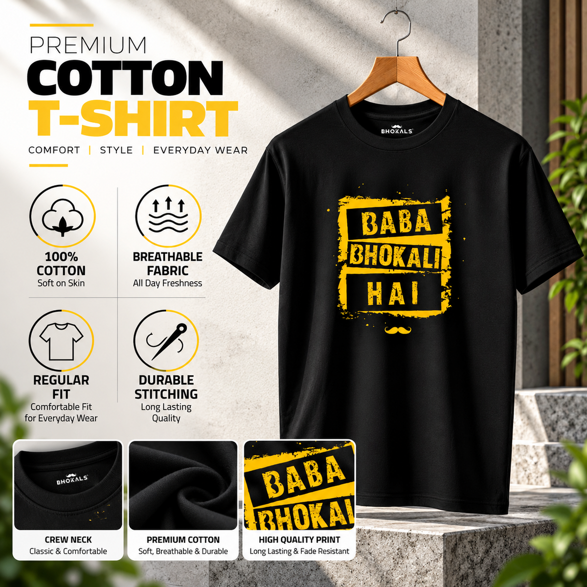Baba Bhokali Hai Printed Round Neck Cotton Men T-Shirt