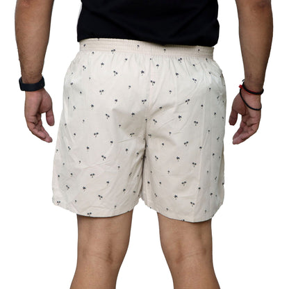 Cream Tree Printed Cotton Boxer For Men