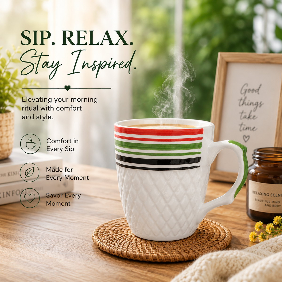 Bhokals Multi Line Printed White Coffee Mug
