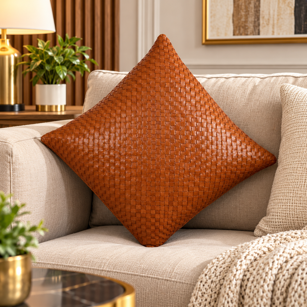 Leather Brown Weave Cushion