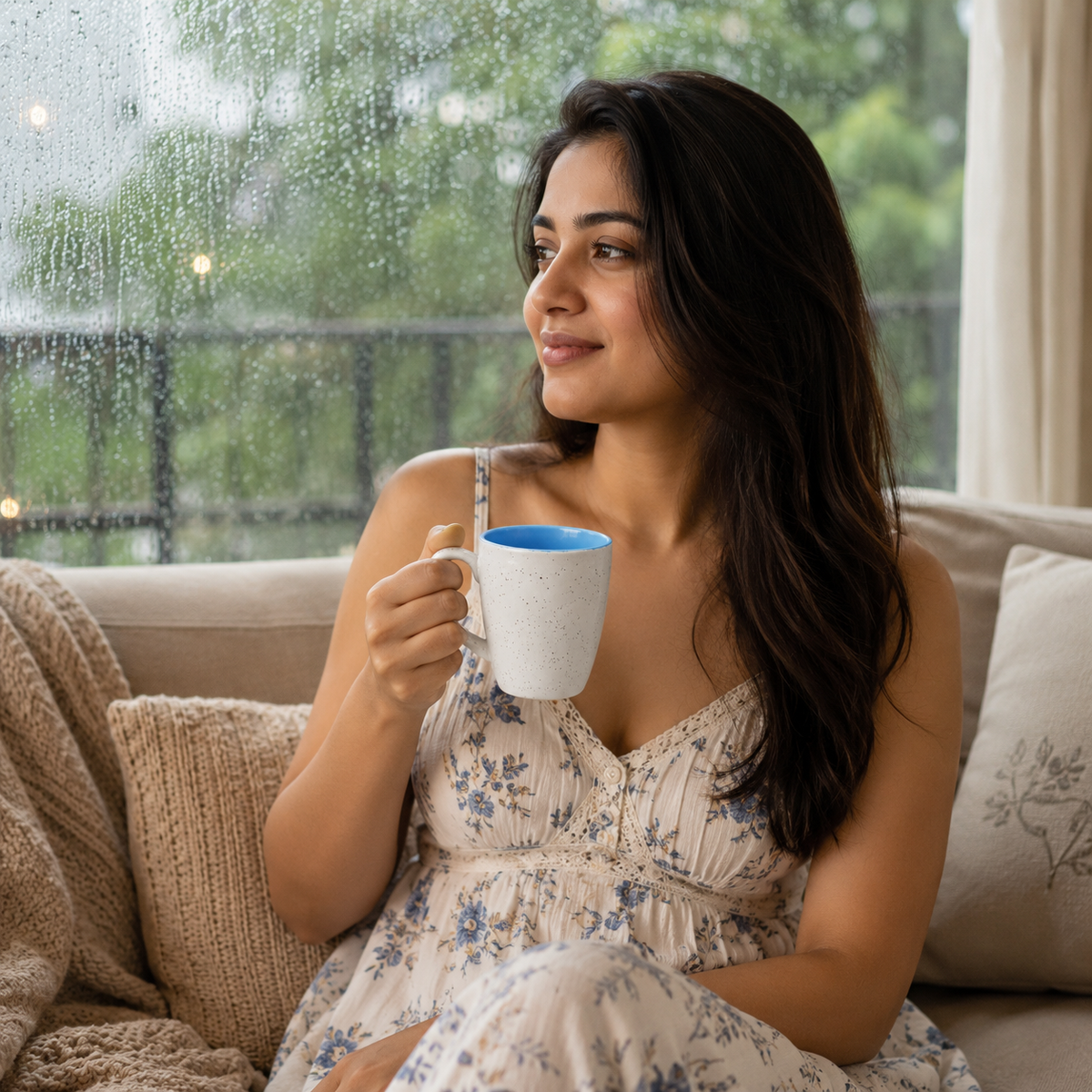 Bhokals Dots Print Sky Blue White Coffee Mug