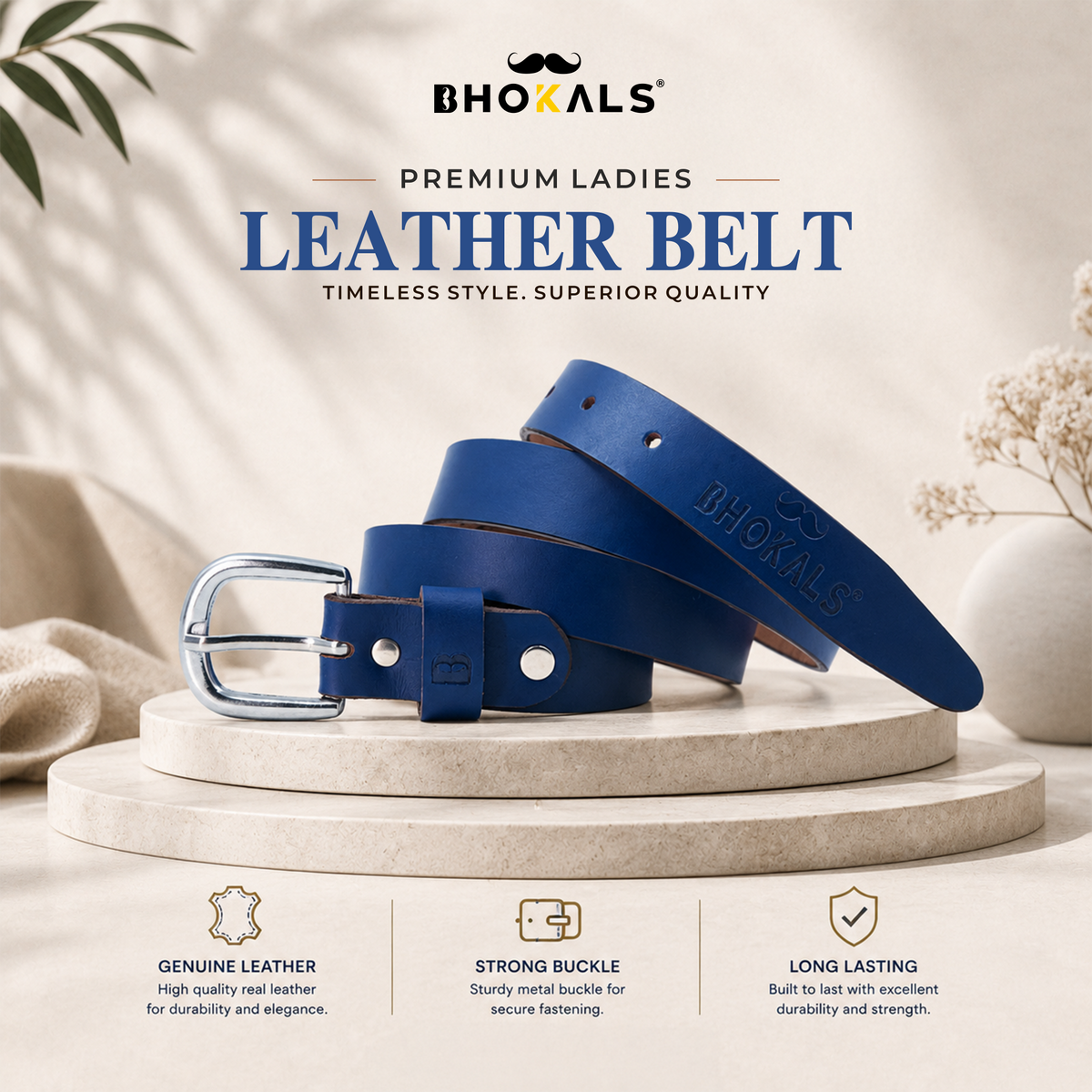 Bhokals Women Blue Leather Belt