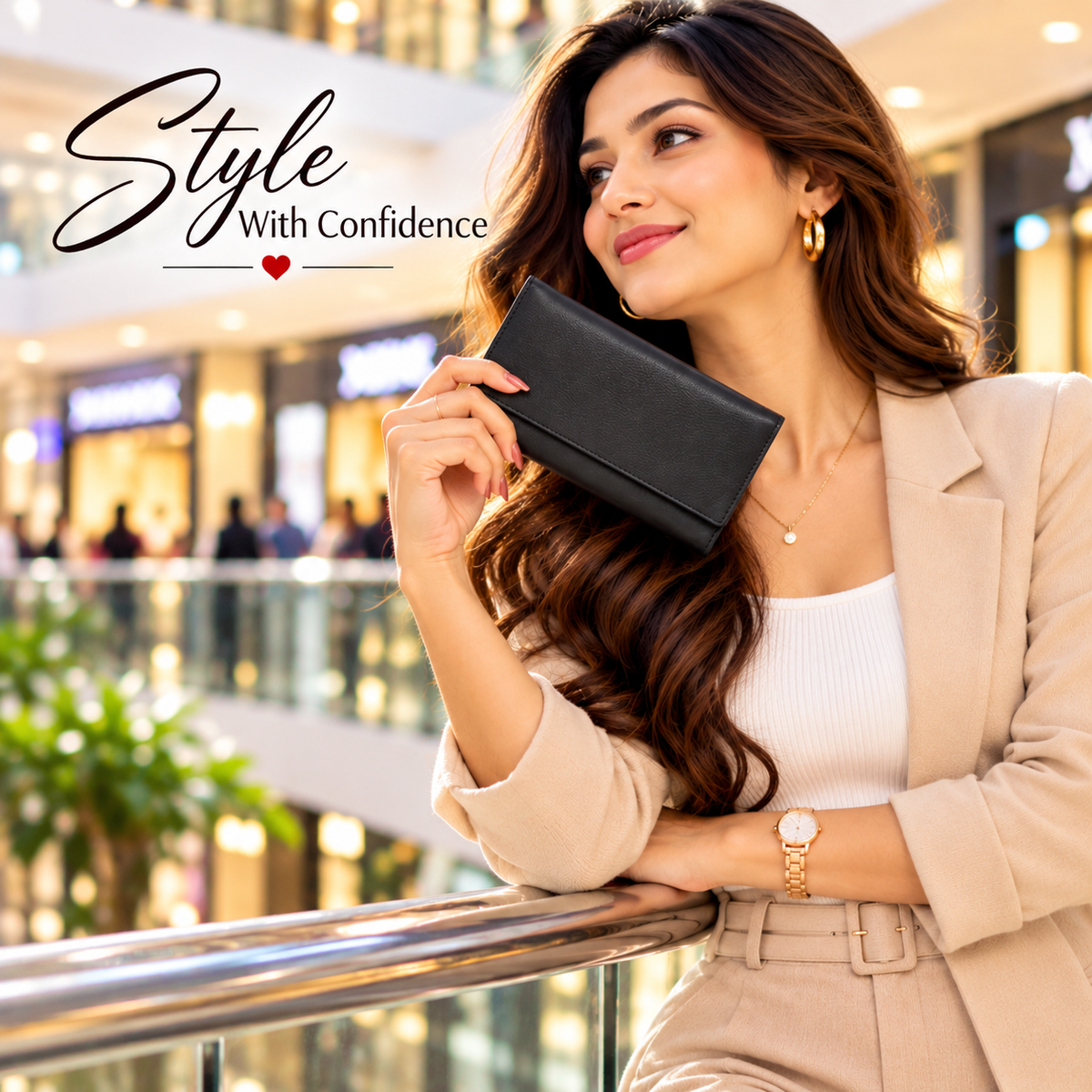 Leather Solid Black Zip Women Wallet