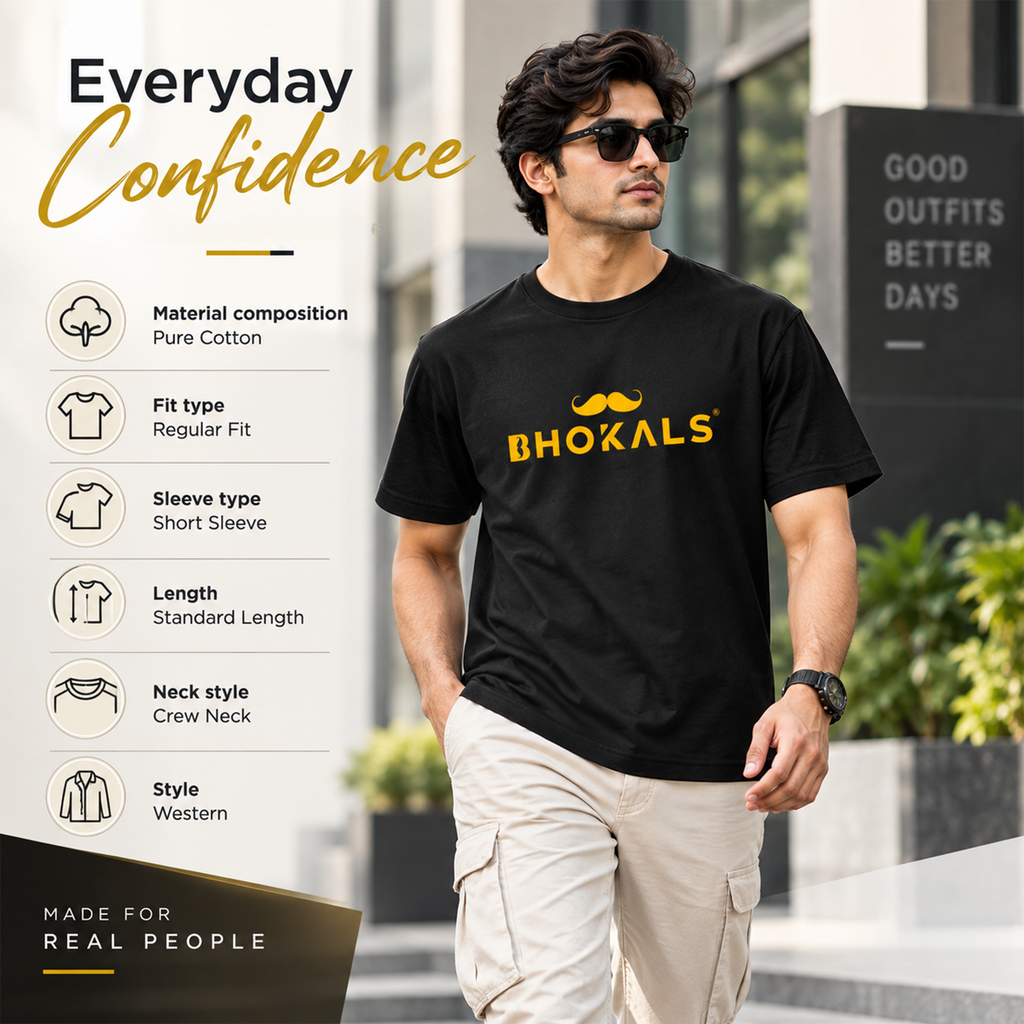 Bhokals Printed Round Neck Cotton Men T-Shirt