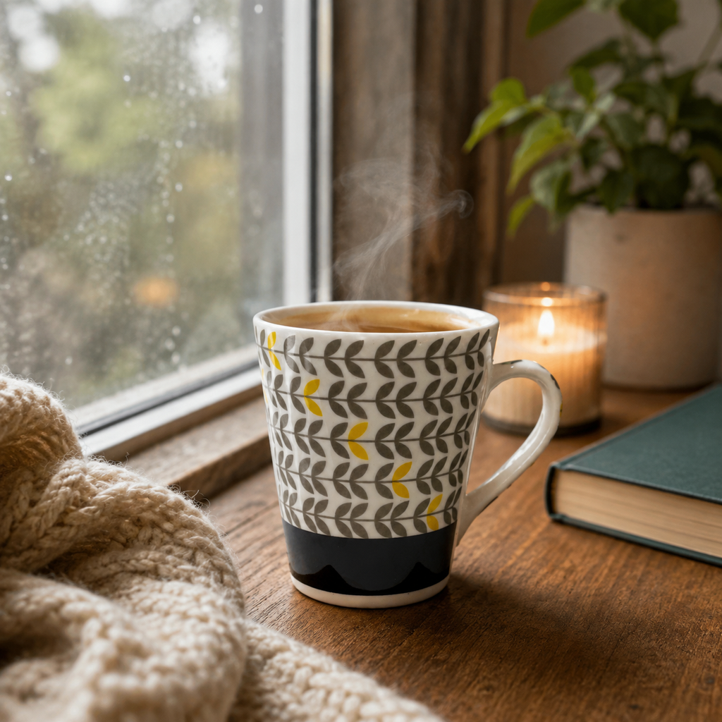 Bhokals Black Strip Texture Printed White Coffee Mug