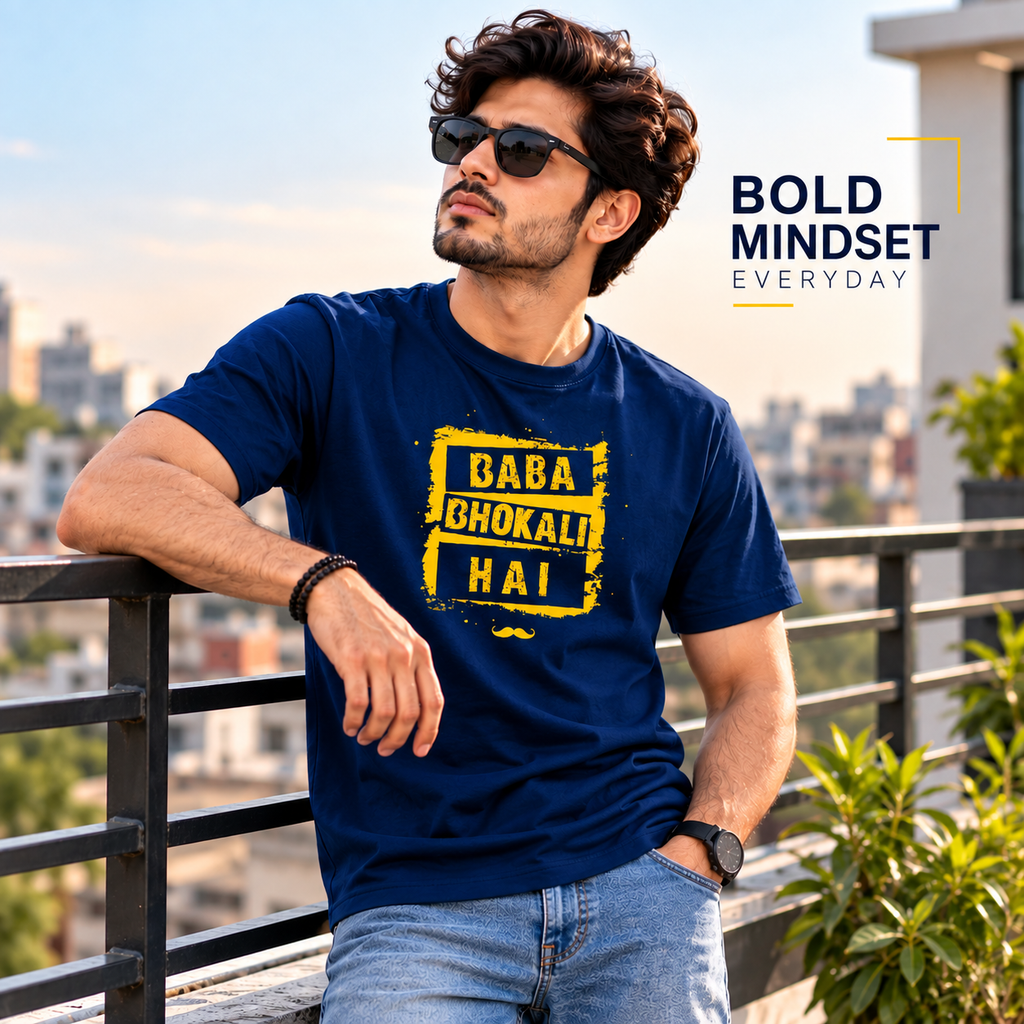 Baba Bhokali Hai Printed Round Neck Cotton Men T-Shirt