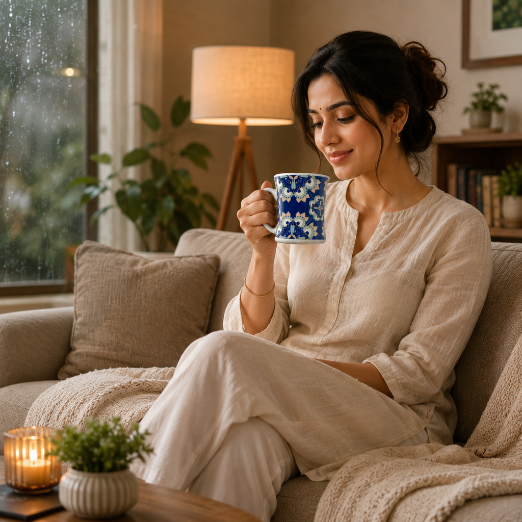 Bhokals Blue Rangoli  Printed White Coffee Mug