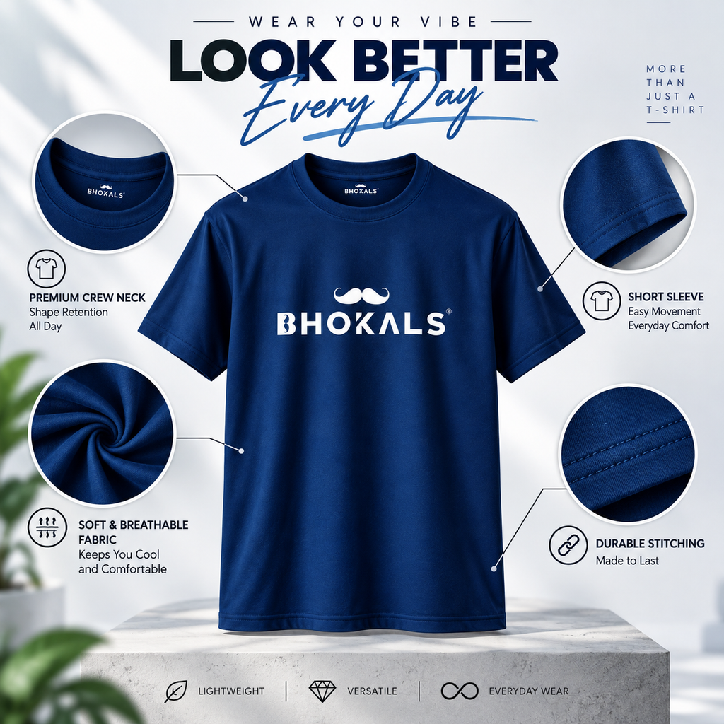 Bhokals Printed Round Neck Cotton Men T-Shirt