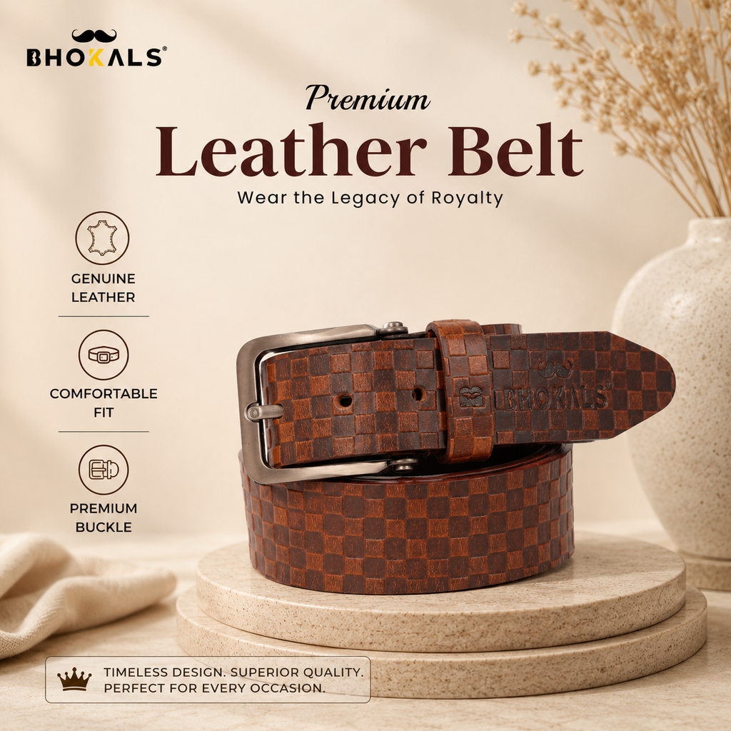 Bhokals Men Solid Tan Formal Leather Belt