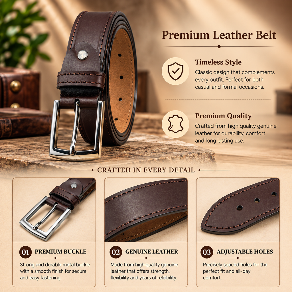 Bhokals Men Chocolate Brown Formal Leather Belt