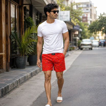 Orange Printed Eyes Cotton Boxer For Men