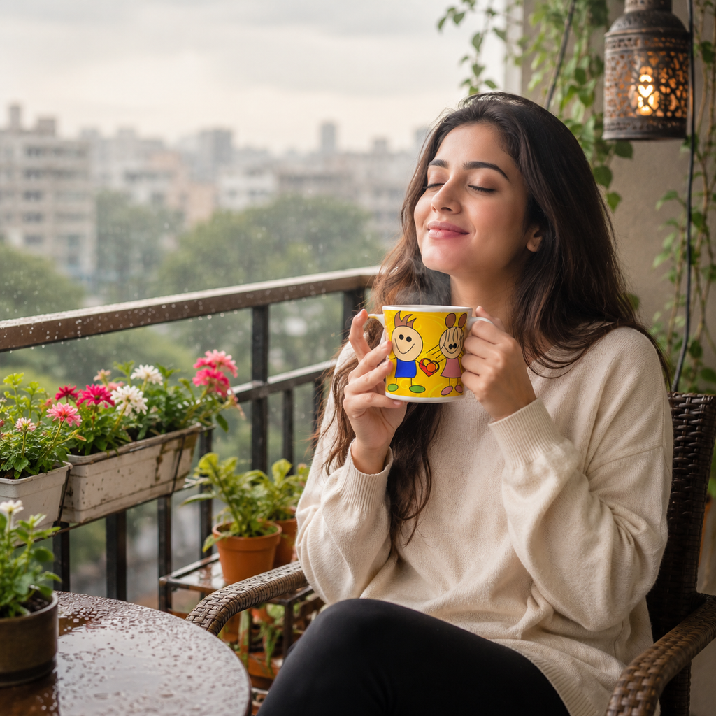 Bhokals Love Cartoon Yellow Printed White Coffee Mug