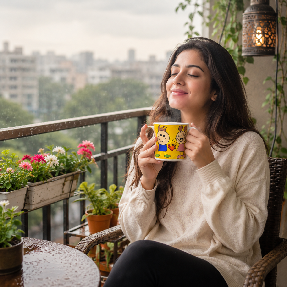 Bhokals Love Cartoon Yellow Printed White Coffee Mug