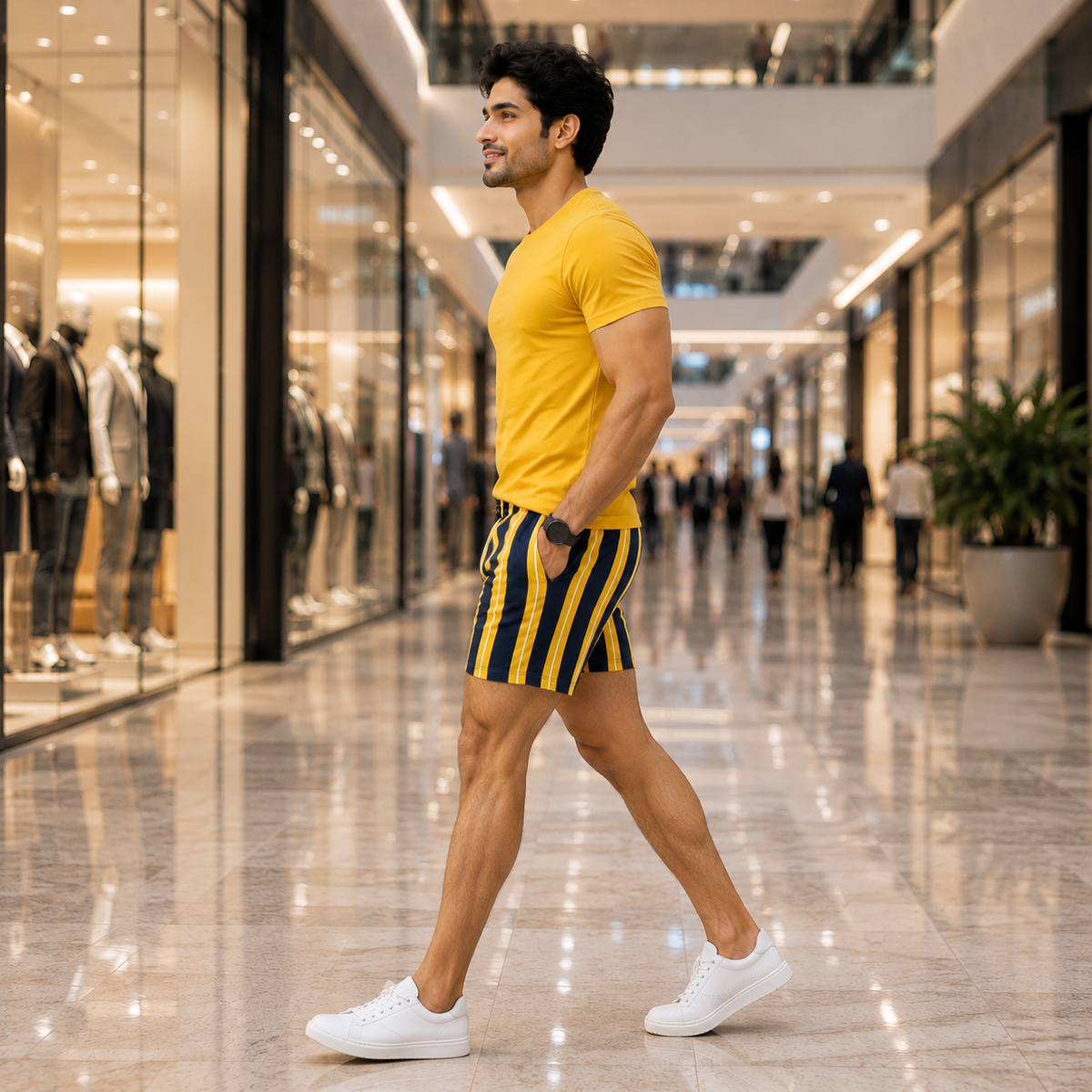 YELLOW BLUE STRIP PRINTED MEN BOXER