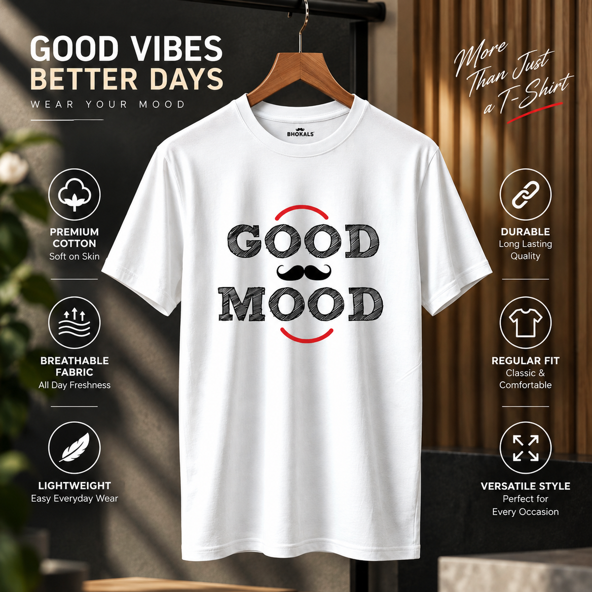 Good Mood Printed Round Neck Cotton Men T-Shirt