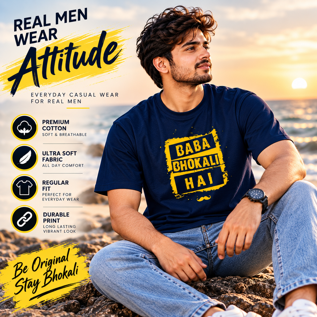 Baba Bhokali Hai Printed Round Neck Cotton Men T-Shirt