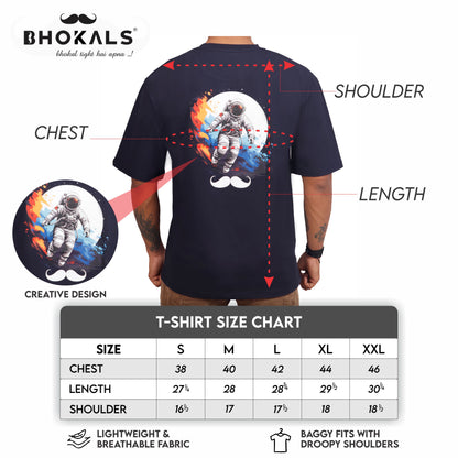Bhokals Premium Oversized Front & Back Printed T-Shirt for Men - Astronaut