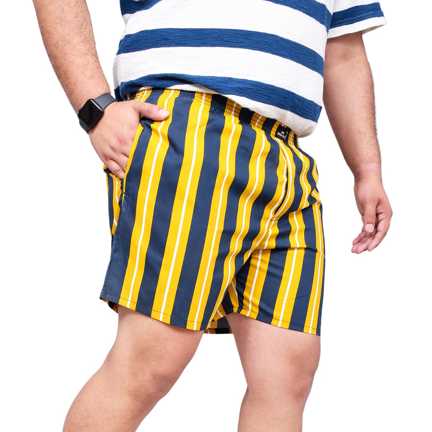 YELLOW BLUE STRIP PRINTED MEN BOXER
