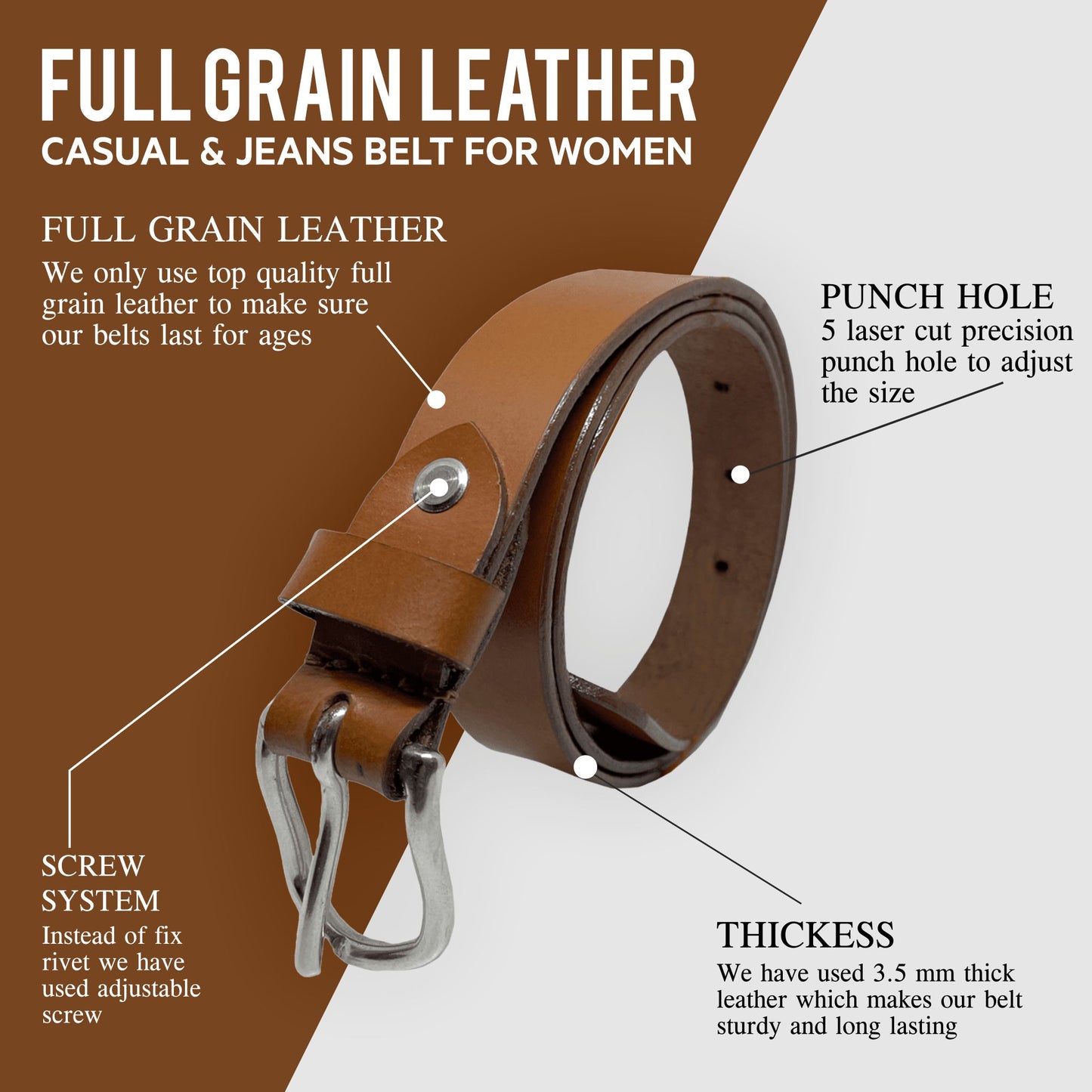 Bhokals Women Solid Tan Leather Belt