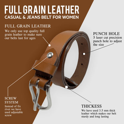 Bhokals Women Solid Tan Leather Belt