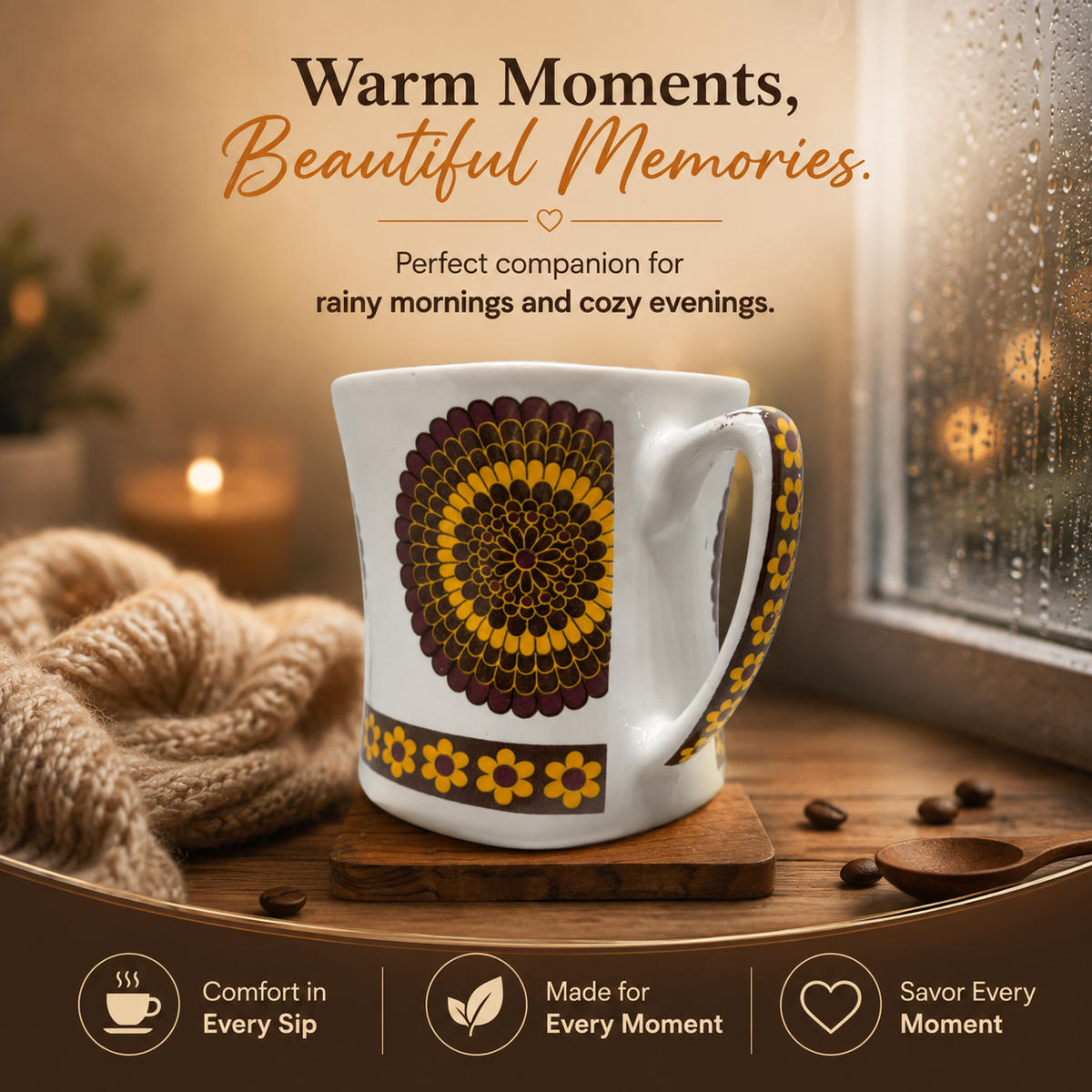 Bhokals Flower Brown Yellow printed White Coffee Mug