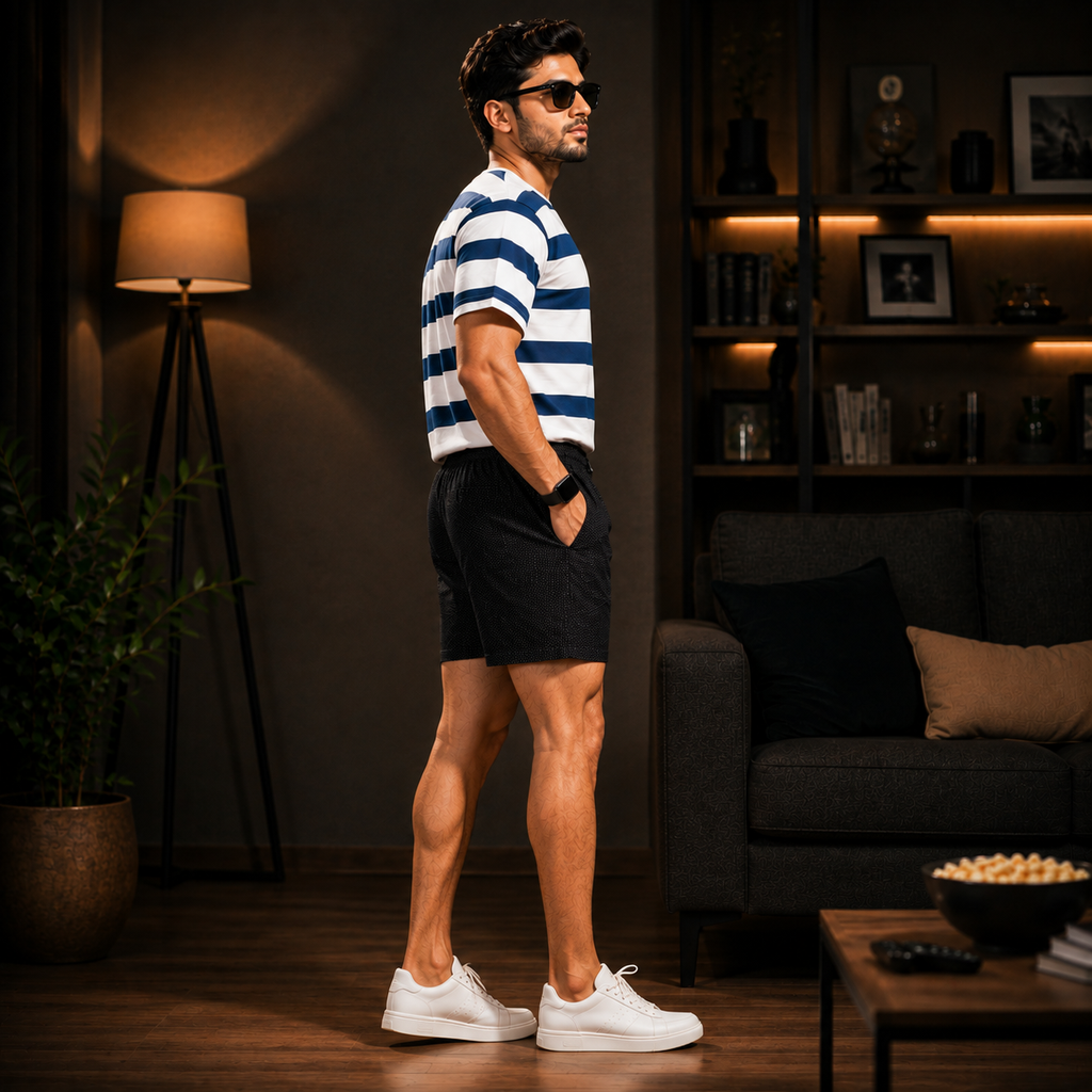 BLACK WHITE DOTTED PRINTED COTTON MEN BOXER