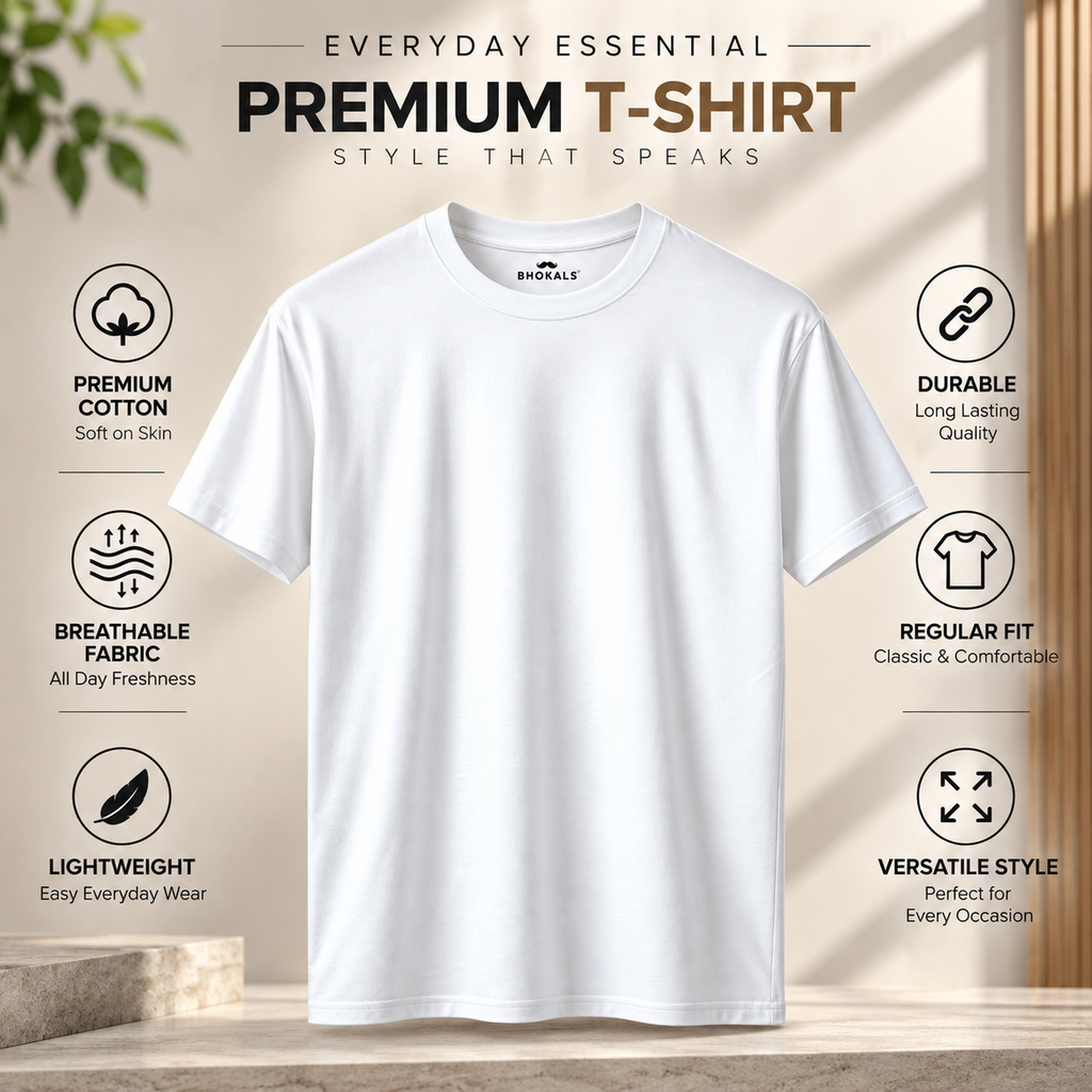 Bhokals Round Neck - Black & White Regular T-Shirts - Pack of 2