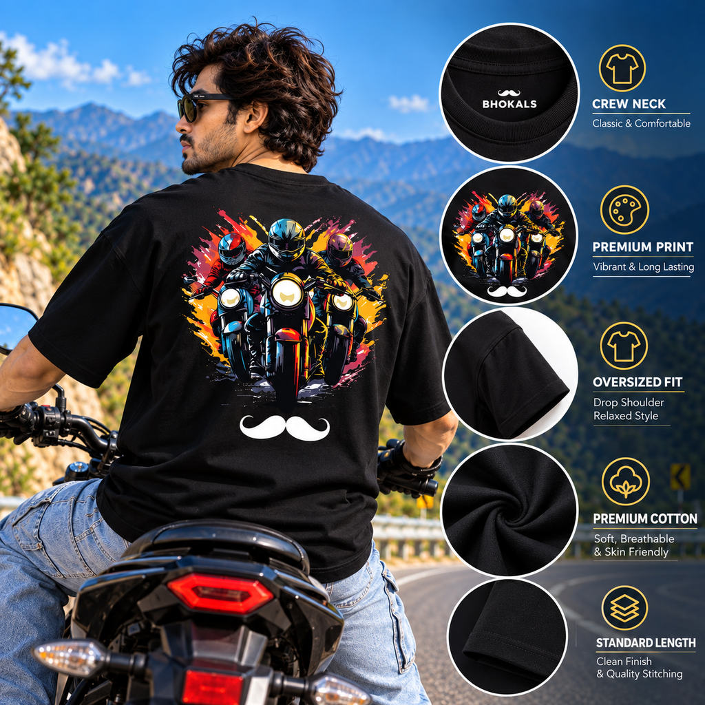 Bhokals Premium Oversized Front & Back Printed T-Shirt for Men - Biker